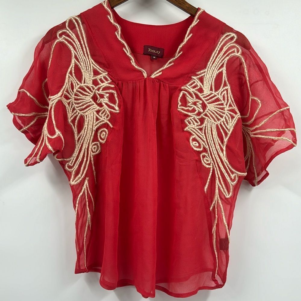 Vintage Joolay Designer Silk Blouse Medium Embroidered